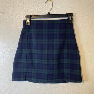 Brandy Melville Plaid Thick Mini Skirt Preppy Academia Schoolgirl Navy Green